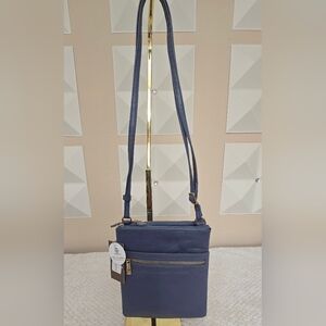 Giani Bernini Genuine Leather Crossbody Bag Blue Folkstone Gray NWT